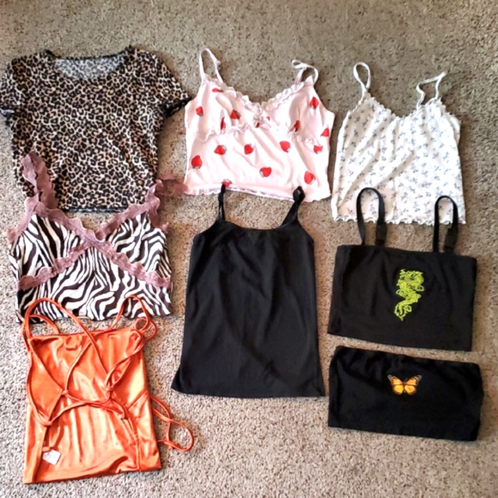 Name Brand Stylish Tank Crop Tops, 8 Piece Shirt Lot